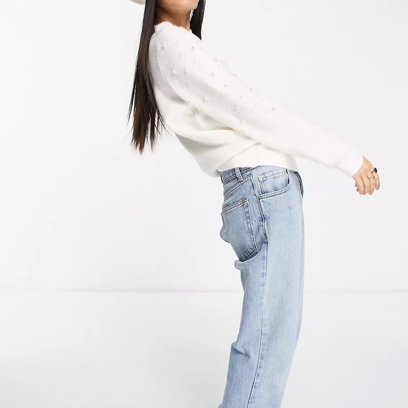 ASOS Pieces high neck pearl detail scallop sweater in cream size small - Picture 5 of 10